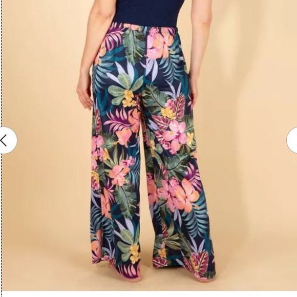 Lands' End Other - Lands End Tropical Floral Wide Leg Swim Cover-Up Pants Navy Multi XL 605